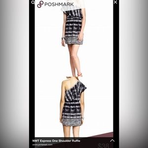 EUC EXPRESS ONE SHOULDER DRESS SMALL SM S black white ruffle cute flirty sexy